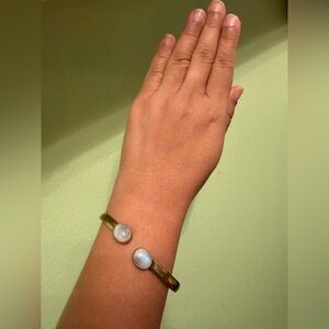 Elegant Gold Cuff Bracelet with Moonstone like stones